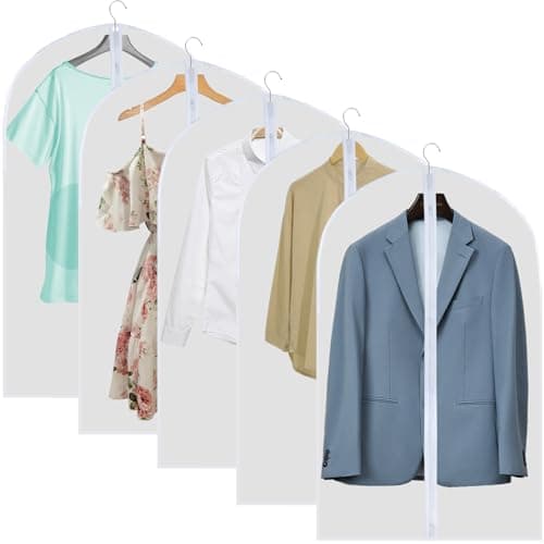 Roellgs Garment Bags, Men/Women Suit Bags for Travel, Garment Covers for Hanging Clothes, Nonwoven Breathable Clothing Protectors with Zipper for Closet Storage (60 x 100 cm, 5Packs)