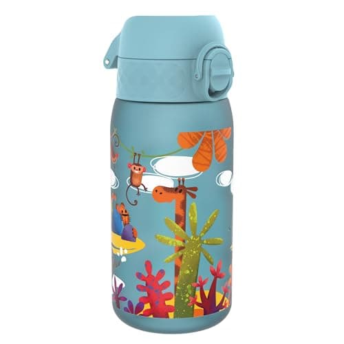 Ion8 Kids Water Bottles, 350ml/12oz, BPA Free, Leakproof, Dishwasher Safe, Easy Open, Secure Lock, Small Boys & Girls Water Bottle,Kids Drinks Bottle for Spill-free Drinking, Blue, Safari