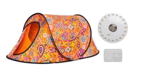 GLOW UP BUNDLE OFFER. 2 PERSON POP UP FESTIVAL TENT, WITH FESTII FINDER LED REMOTE CONTROL CAMPING LIGHT.