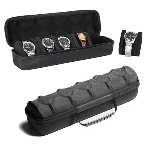 URCHUZE 5 Slots Watch Case for Men,Watch Travel Case,Hard portable Watch Roll Travel Case - Storage Organizer and Display fit large &small watches