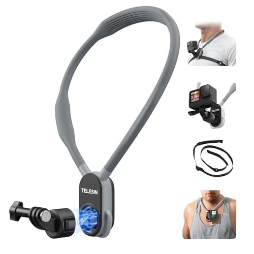 TELESIN° Quick Release Magnetic Neck Mount with Brust Strap for GoPro Hero 13 12 11 10 MAX DJI Osmo Action 5 Pro/4/3/2 Pocket 3 Insta360, POV Action Camera Neck Mount Vlog Accessories