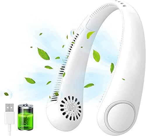 YUXUE Portable Neck Fan, USB Rechargeable Hands Free Bladeless Personal Mini Fans, 3 Speeds Adjustable, Wearable Cooling Fan for Traveling, Sports, Office, White