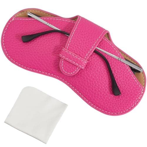 CREATCABIN Slim Glasses Case Portable Leather Sunglasses Case Soft Lightweight Eyeglass Spectacle Cases Pouch Bag Travel Protective Cover Gift for Women Men Holiday Vacation 6.9x3.4 Inch Camellia