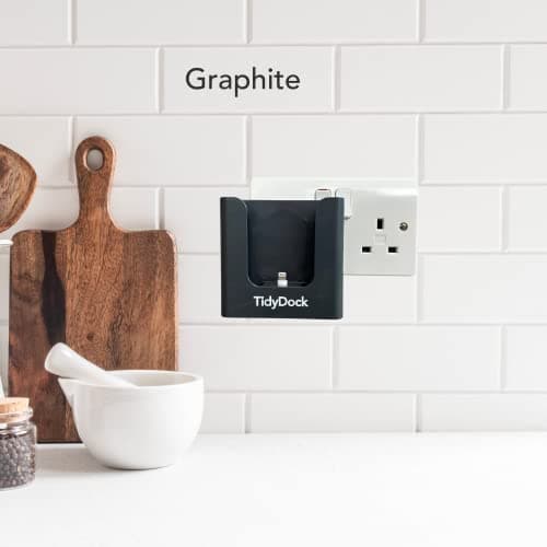 TidyDock, Super Neat Plug Mounted Docking station, charging station, for iPhone (all models) - Graphite