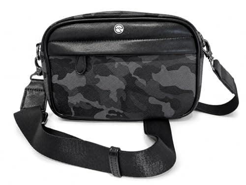 Outside edge Mens small Crossbody Bag, Sling Bag, Everyday Carry Shoulder Bag, Water resistant Urban Travel messenger bag for mens essentials and tech, EDC Bag, Black Camo Compact Side Bag.