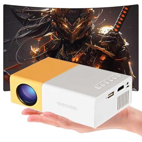 YG300 Portable Mini Projector with HD-IN, Mini Projector for Bedroom and Outdoor, mall Projectors with 320 * 240P Support, Compatible with Smartphones/Laptops/TV Sticks/Speakers (White and Orange)
