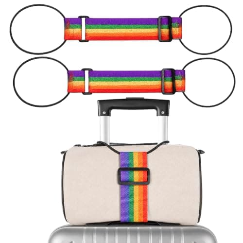 2 Pack Multicolour Heavy Duty Elastic Luggage Straps, Adjustable Stretch Travel Belts for Suitcases, Backpacks, Strollers & Moving Boxes, Secure Hands-Free Travel Accessories