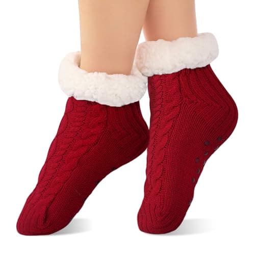 SockWaddles Slipper Socks for Women & Men, Non Slip, Thermal Winter Red