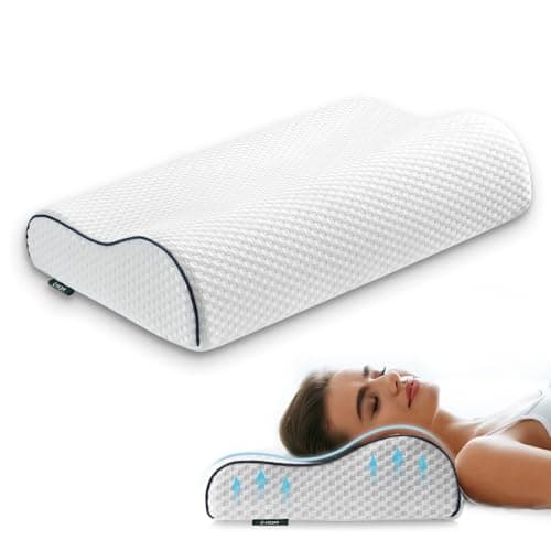 Z-hom Memory Foam Pillow, 59x 39 x 10/12 cm, Comfort Pillows for Neck Shoulder Pain Sleeping, Ergonomic Neck Support Pillow, Cervical Pillow (White)