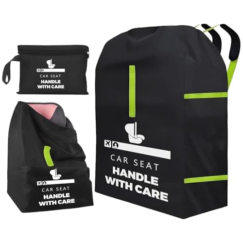 Car Seat Travel Bag for Airplane, Portable CarSeat Cover with Shoulder Strap, Premium Gate Check Bags Fits All Baby Infant Carriers & Booster & Convertible, Baby Air Travel Essentials (Black--A)