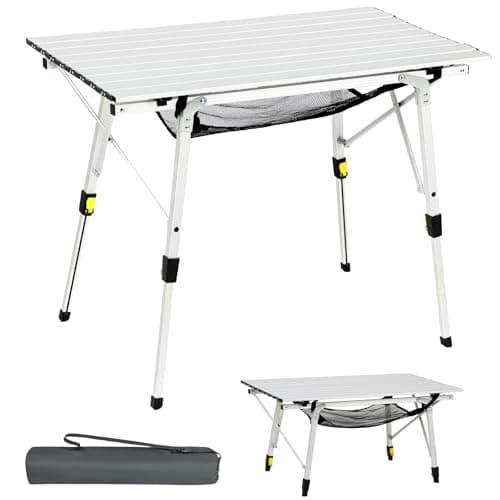Portal Camping Tables That Fold up 90×53cm Picnic Table Folding Portable with Height Adjustable Legs Collapsible 3ft Aluminium Rollup Outdoor Lightweight Foldable for Beach Fishing Garden BBQ