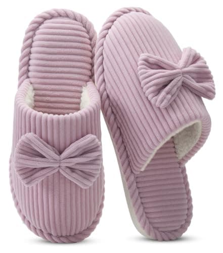Coswind Womens Bow Slippers Comfy Corduroy Memory Foam Slip On House Shoes