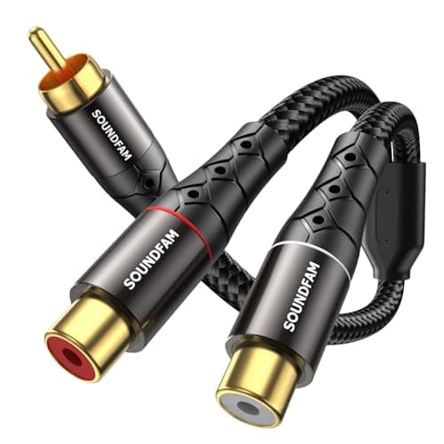 SOUNDFAM RCA Y Splitter RCA Cable 1 Male to 2 Female Gold-Plated Plug Subwoofer Splitter Stereo Y Adapter for Subwoofer, TV, CD Player, Home Theater-Black(1Feet/30cm)