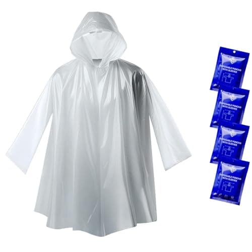 ZENO Disposable Rain Poncho Waterproof with Sleeves - For Adults - Rain Coat with Hood, Pack of 4 - for Women and Men - Hiking, Camping - Drizzle Edition