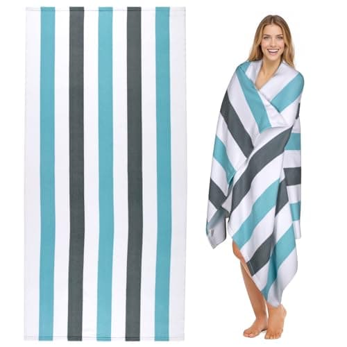 Ouxiaobai Large Oversized Beach Towel - Microfiber Sand Free 35 x 70 Inch Quick Dry Lightweight Pool Towel for Adults, Thin Striped Swim Towel (Quarry)