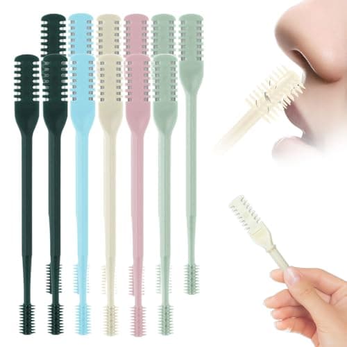 Nasal Hair Cutter, 10PCS 2 in 1 Double Sided Nose Hair Knife with Silicone Cleaning Brush for Women Men, 360° Rotating Manual Nose Hairs Trimmer, Portable Hair Remover for Home, Travel, Cruise (10)