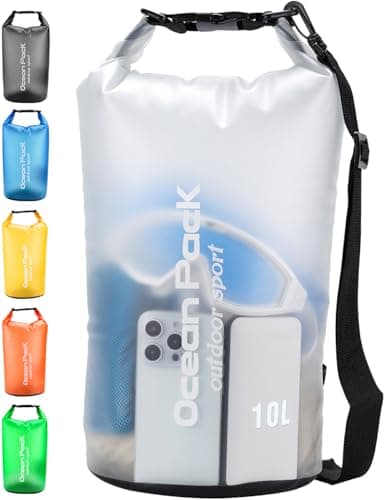 Henrycares Waterproof Dry Bag 20L 10L 5L, Sack with Long Adjustable Shoulder Strap Included, for Traval, Camping, Hiking, Swimming, Boating, Fishing (White, 10L)