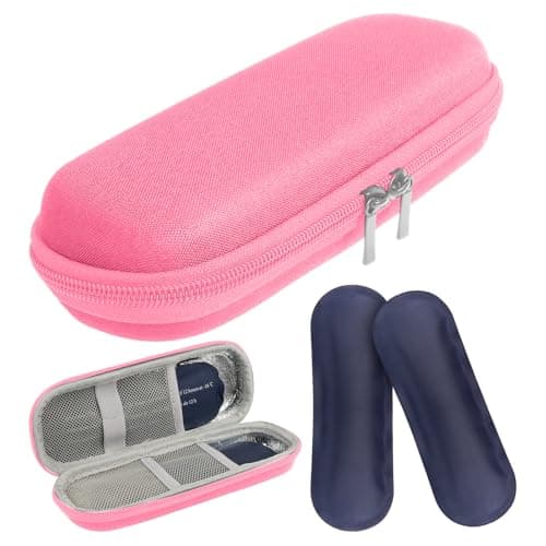 ACWOO Insulated Insulin Bag, Diabetic Travel Bag with 2 Ice Packs, Portable Case for Airplane, Holiday, Business Travel, Pink, Rectangular