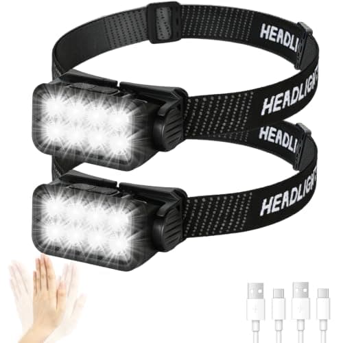 Rechargeable Head Torch 2 Pack, 8 LED 2500 Lumens Super Bright Headtorch