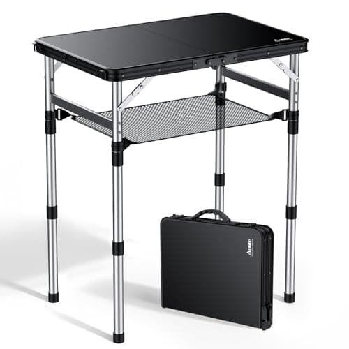 Anbte 2ft Small Folding Camping Table, Waterproof Plastic Tabletop, 58x40cm
