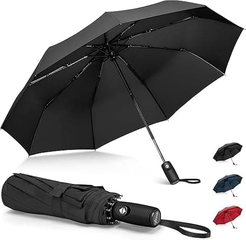 Umbrella Windproof Strong Compact,Light portable and automatic folding rain Umbrella, Extra Large Automatic Open & Close Rainproof with UV Protection, Durable Premium Grip, Fits Car. (Blk)