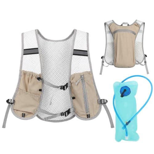 5L Running Vest with 2L Water Bladder, Hydration Backpack for Women Men (Khaki)