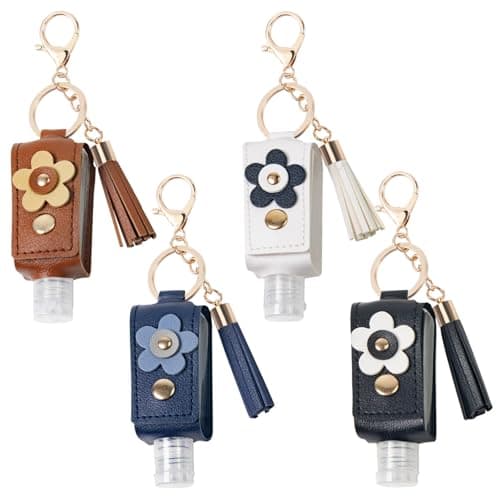 GTILE - 4 Pcs 30ml Hand Sanitizer Keychain Portable Rechargeable Hand Sanitizer for Changing Pad Lotion Liquid Soap Shampoo Coffee Black White Navy M