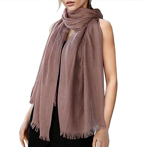 Womens Solid Color And Linen Scarf For All Season Beach Strip Scarf (Rose Gold, One Size)
