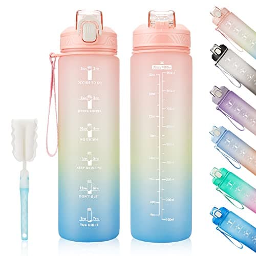 YC Kitchen Water Bottle with Time Marker - 1L Water Bottles with Straw, air up water bottle Leakproof & BPA Free Sports Water Bottle with Carry Strap for Fitness,Gym,and Outdoor Sports