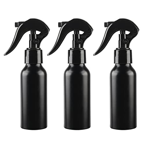 ZEOABSY Pack of 3 Empty 100ml Black Refillable Spray Bottles, 100 ml Aluminum Misting Bottles Black Trigger Sprayer for Cleaning, Gardening, Travel Beauty, Barber Shop Essential + 1 x Funnel
