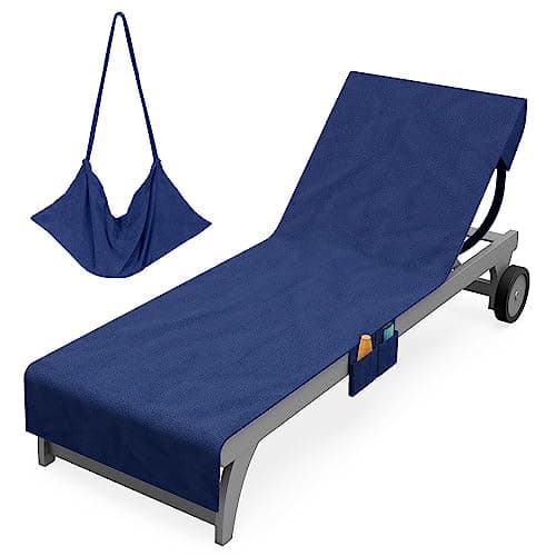 Vinsani Sun Lounger Beach Towel with Pockets, Soft & Quick Dry, Navy Blue