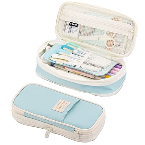 GALER Big Capacity Pencil Case, Large Pencil Case Cute Pencil Pouch Aesthetic Stationery Pen Bag Secondary School Essentials Supplies for Teen Girls Preppy (Light Blue)