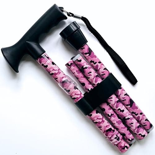 Sassy Sticks, Pink Camouflage, Funky Walking Sticks For Women, Folding Walking Sticks For Women, Adjustable Walking Stick Cane. Lightweight Mobility Aid and Arthritis Support, Pink Walking Stick