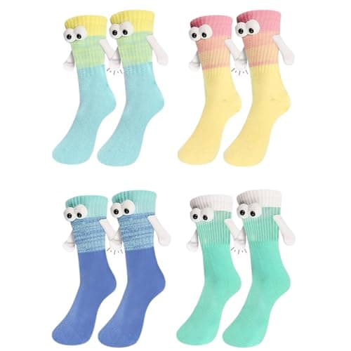 LPMXYW 4 Pairs Funny Socks Magnetic Socks Hand In Hand for Boyfriend Girlfriend Women Funny Gifts,friendship Gifts for Women 3D Couple Doll Holding Hands 