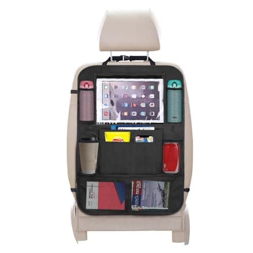 URAQT Car Organiser, Back Seat Organizer with Waterproof Kick Mats, Kids Toy Storage, Tablet Holder, Family Car Accessory (1 pc)