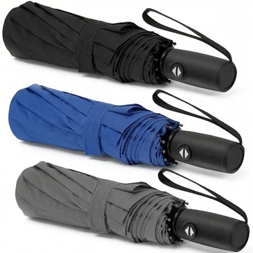 Liberty Imports 3 Pack Windproof Travel Rain Umbrellas - Compact, Light, Automatic, Strong and Portable - for Men and Women (Ed.1)