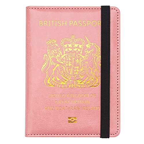 FACATH UK Passport Holder with Gilded UK Passport Pattern: Passport Covers Slim, Durable & British-Themed | Perfect Fit for UK Passports (Pink)