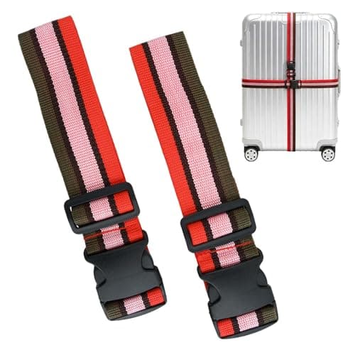 Heavy Duty Luggage Straps for Suitcases Packing Belts Travel Accessories Adjustable Bag Strap 2 Pack (Tri-colour)
