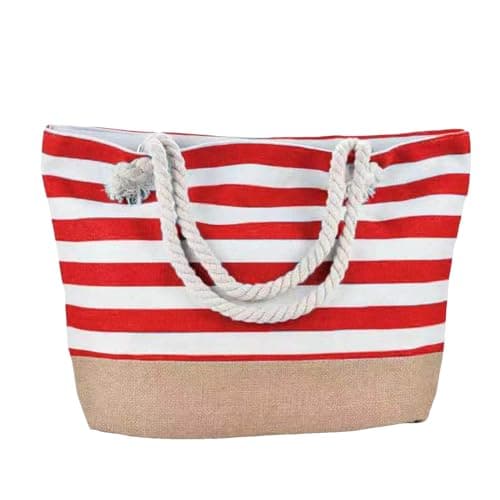 Waterproof Beach Bag,Beach Bags for Women with Zipper,Summer Tote Bags Canvas Stripe Travel Bag Reusable Shopping Shoulder Handbags for Pool Gym Picnic Holiday Essentials