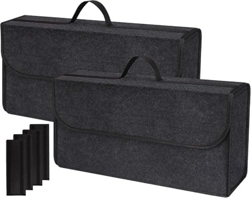 Einesin Upgrade Car Boot Bag Organiser with Reinforced Side Panels for Tools Breakdown Emergency Travel Tidy Van Caravan | Felt Bag in Black | Car Accessories Interior(50x15x25cm-2pcs-Upgraded)