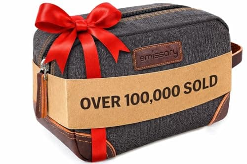 Emissary Men's Toiletry Bag Leather and Canvas Travel Toiletry Bag Dopp Kit for Men Shaving Bag for Travel Accessories, Gray, L