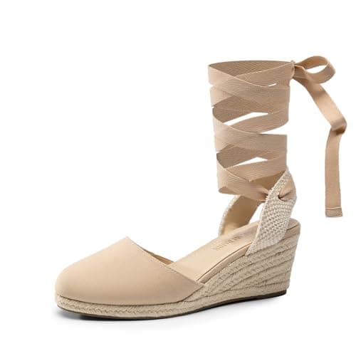 DREAM PAIRS Womens Espadrilles Platform Sandals,Nude-Canvas,6.5