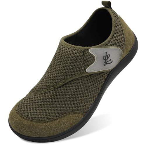 JIASUQI Barefoot Shoes Mens Wide Width Diabetic Shoes Breathable Walking Shoes Adjustable Zero Drop Sneakers for Edema Feet(Dark Green 46,10 UK)
