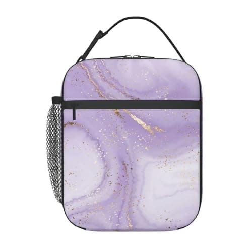 cromcu Lavender Marble Insulated Lunch Box for Women Girls Nature Lovers,Polyester Reusable Cooler Lunchbox Gifts,Purple Texture Leakproof Lunchbag for Work,Picnic,Travel,Hiking,Fishing,Camping