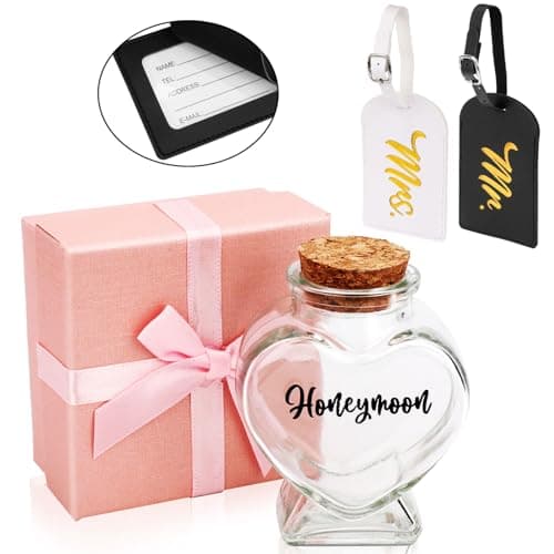 Honeymoon Sand Keepsake Jar Set with Mr and Mrs Luggage Tags, with Pink Gift Box,Perfect Honeymoon Gifts for Couples,Bridal Shower Souvenirs,and Romantic Travel Accessories,No Sand Included