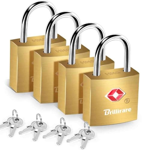4 Pack TSA Approved Luggage Locks with Keys, Brass Travel Padlock, Solid Copper Waterproof Keyed Lock Unbreakable, Outdoor Metal Lock for Lockers, Bags, Backpack, Gym, Gate-Golden