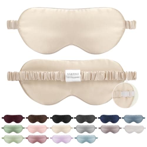 SILKTALE 100% Mulberry Silk Eye Mask for Sleeping with Silk Wrapped Adjustable Strap,Beige