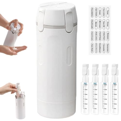 NKFBEV Travel Dispenser Bottles, 4 in 1 Travel Bottles for Toiletries, Portable Leak Proof Refillable Travel Containers with Scale & Label for Lotion Liquid Shampoos Conditioner Cream (White)