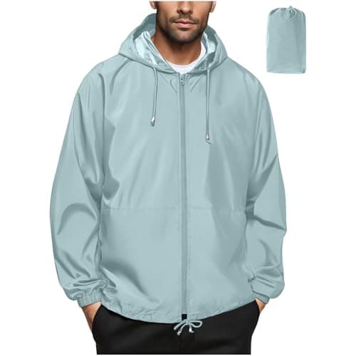 Waterproof Jacket Men Lightweight Packable Raincoat With Pockets Breathable Windproof Rain Coat Casual Softshell Hiking Cycling Outdoor Clothes Mint Green M