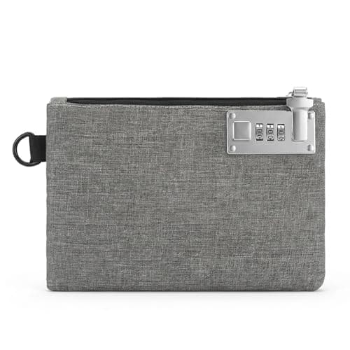 Lockable Money Pouch with Combination Lock, Grey Travel Safe Bag for Cash Passport Jewellery, Waterproof Oxford Fabric Security Wallet with 3-Digit Lock, Men Women, 8.27 × 5.91 inches